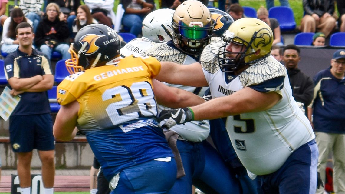Wiesbaden Phantoms bezwingen Mainz Golden Eagles mit 14:9 und auch die Warriors. Challenge.