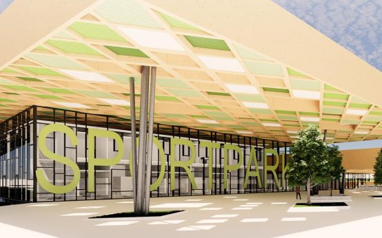 Model Sportpark Rheinhöhe, Außenansicht.