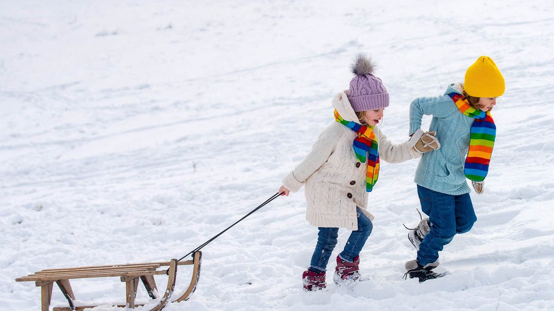 Schlittenfahren, Skifahren, Winter