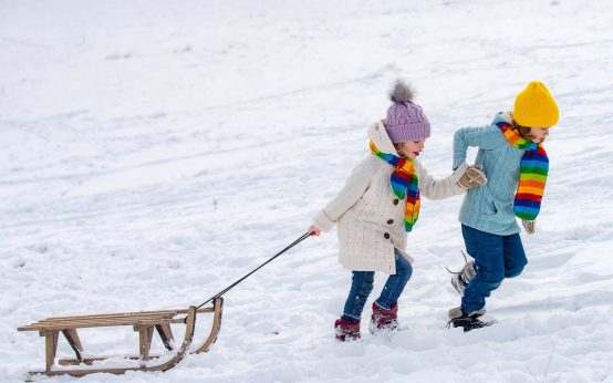 Schlittenfahren, Skifahren, Winter