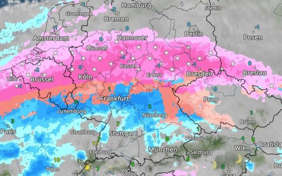 Wetterkarte: Luftmassengrenze mit Schnee und Eisregen droht / Glättegefahr