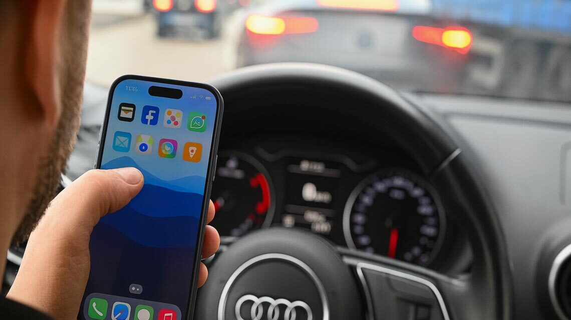 Kontrollwoche: Mann benutzt das Handy am Steuer